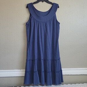 Essentials CottonSpring Summer Midi dress Size L sleeveless‎ round neck blue
